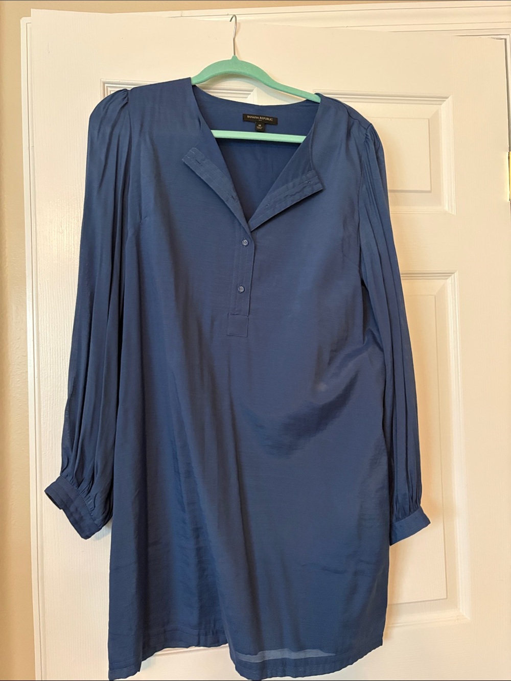 Banana Republic Blue Long Sleeve Shift Dress Notch Collar Size Medium